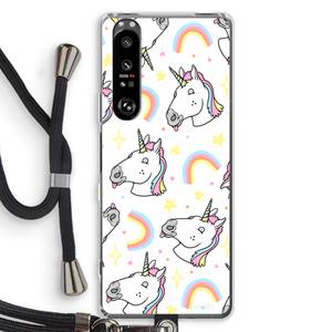 CaseCompany Rainbow Unicorn: Sony Xperia 1 III Transparant Hoesje met koord