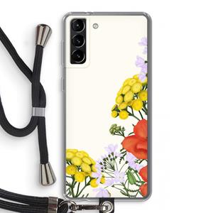 CaseCompany Wilde bloemen: Samsung Galaxy S21 Plus Transparant Hoesje met koord