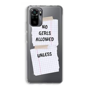 CaseCompany No Girls Allowed Unless: Xiaomi Redmi Note 10 Pro Transparant Hoesje