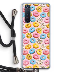 CaseCompany Pink donuts: Sony Xperia 5 II Transparant Hoesje met koord