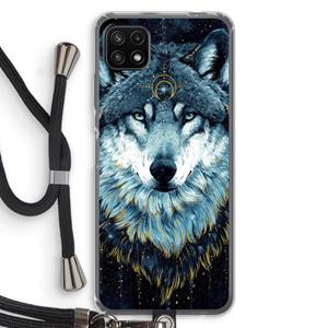 CaseCompany Darkness Wolf: Samsung Galaxy A22 5G Transparant Hoesje met koord