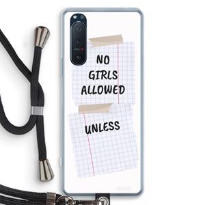 CaseCompany No Girls Allowed Unless: Sony Xperia 5 II Transparant Hoesje met koord