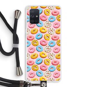 CaseCompany Pink donuts: Samsung Galaxy A71 Transparant Hoesje met koord