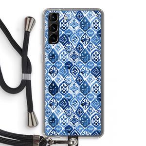 CaseCompany Blauw motief: Samsung Galaxy S21 Plus Transparant Hoesje met koord