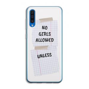 CaseCompany No Girls Allowed Unless: Samsung Galaxy A50 Transparant Hoesje