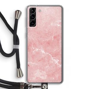 CaseCompany Roze marmer: Samsung Galaxy S21 Plus Transparant Hoesje met koord