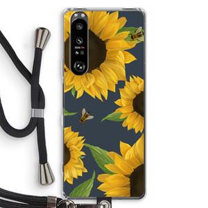 CaseCompany Sunflower and bees: Sony Xperia 1 III Transparant Hoesje met koord