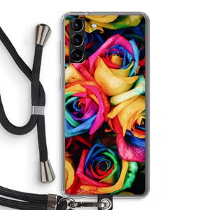 CaseCompany Neon bloemen: Samsung Galaxy S21 Plus Transparant Hoesje met koord