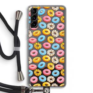 CaseCompany Pink donuts: Samsung Galaxy S21 Plus Transparant Hoesje met koord