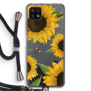 CaseCompany Sunflower and bees: Samsung Galaxy A22 5G Transparant Hoesje met koord