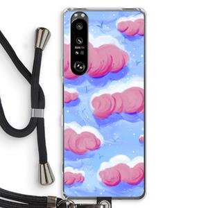 CaseCompany Roze wolken met vogels: Sony Xperia 1 III Transparant Hoesje met koord