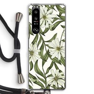 CaseCompany Wit bloemenpatroon: Sony Xperia 1 III Transparant Hoesje met koord