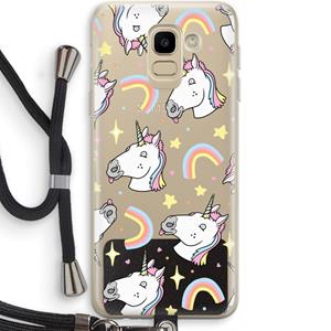 CaseCompany Rainbow Unicorn: Samsung Galaxy J6 (2018) Transparant Hoesje met koord