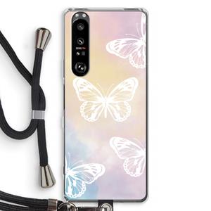 CaseCompany White butterfly: Sony Xperia 1 III Transparant Hoesje met koord