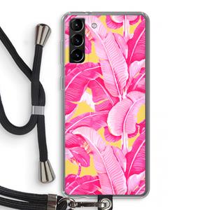 CaseCompany Pink Banana: Samsung Galaxy S21 Plus Transparant Hoesje met koord