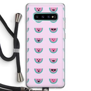 CaseCompany Smiley watermeloenprint: Samsung Galaxy S10 Plus Transparant Hoesje met koord
