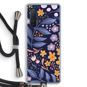 CaseCompany Flowers with blue leaves: Sony Xperia 5 II Transparant Hoesje met koord