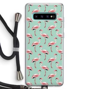 CaseCompany Flamingoprint groen: Samsung Galaxy S10 Plus Transparant Hoesje met koord
