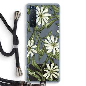 CaseCompany Wit bloemenpatroon: Sony Xperia 5 II Transparant Hoesje met koord