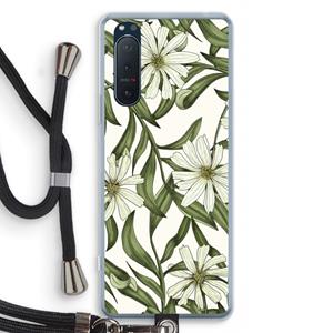 CaseCompany Wit bloemenpatroon: Sony Xperia 5 II Transparant Hoesje met koord