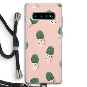 CaseCompany Cactusprint roze: Samsung Galaxy S10 Plus Transparant Hoesje met koord