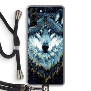 CaseCompany Darkness Wolf: Samsung Galaxy S21 Plus Transparant Hoesje met koord