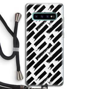 CaseCompany Zwarte vegen: Samsung Galaxy S10 Plus Transparant Hoesje met koord