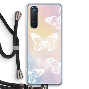 CaseCompany White butterfly: Sony Xperia 5 II Transparant Hoesje met koord
