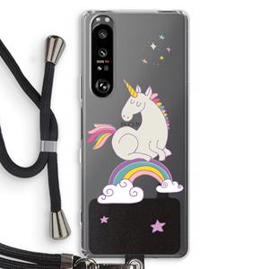 CaseCompany Regenboog eenhoorn: Sony Xperia 1 III Transparant Hoesje met koord