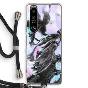 CaseCompany Pastel zwart: Sony Xperia 1 III Transparant Hoesje met koord