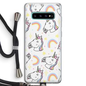 CaseCompany Rainbow Unicorn: Samsung Galaxy S10 Plus Transparant Hoesje met koord