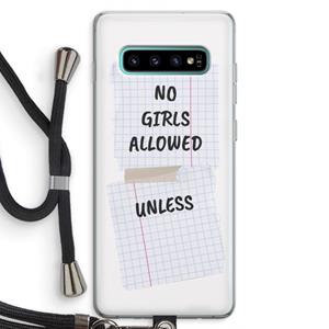 CaseCompany No Girls Allowed Unless: Samsung Galaxy S10 Plus Transparant Hoesje met koord
