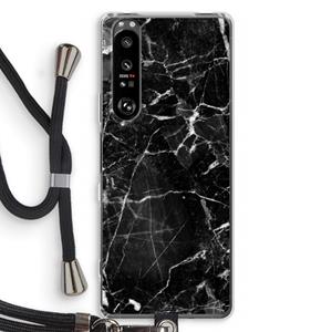 CaseCompany Zwart Marmer 2: Sony Xperia 1 III Transparant Hoesje met koord