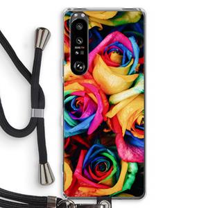 CaseCompany Neon bloemen: Sony Xperia 1 III Transparant Hoesje met koord