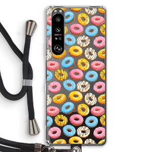 CaseCompany Pink donuts: Sony Xperia 1 III Transparant Hoesje met koord