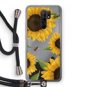 CaseCompany Sunflower and bees: Xiaomi Redmi 9 Transparant Hoesje met koord