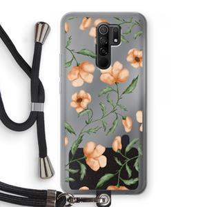 CaseCompany Peachy flowers: Xiaomi Redmi 9 Transparant Hoesje met koord