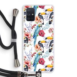 CaseCompany Bloemen tukan: Samsung Galaxy A71 Transparant Hoesje met koord