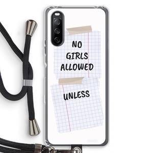 CaseCompany No Girls Allowed Unless: Sony Sony Xperia 10 III Transparant Hoesje met koord