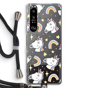 CaseCompany Rainbow Unicorn: Sony Xperia 1 III Transparant Hoesje met koord