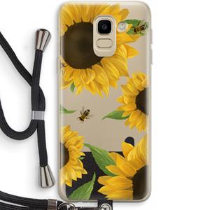 CaseCompany Sunflower and bees: Samsung Galaxy J6 (2018) Transparant Hoesje met koord