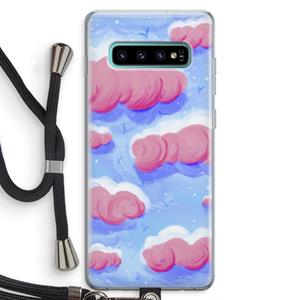 CaseCompany Roze wolken met vogels: Samsung Galaxy S10 Plus Transparant Hoesje met koord