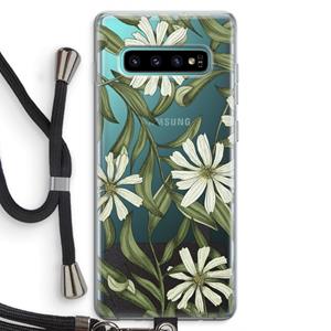 CaseCompany Wit bloemenpatroon: Samsung Galaxy S10 Plus Transparant Hoesje met koord