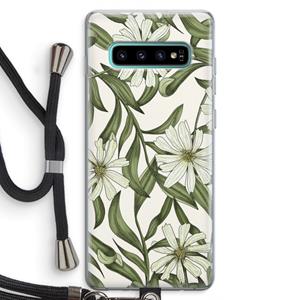 CaseCompany Wit bloemenpatroon: Samsung Galaxy S10 Plus Transparant Hoesje met koord