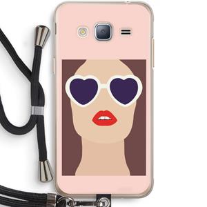 CaseCompany Red lips: Samsung Galaxy J3 (2016) Transparant Hoesje met koord