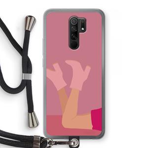 CaseCompany Pink boots: Xiaomi Redmi 9 Transparant Hoesje met koord