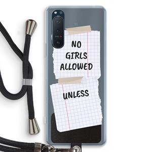 CaseCompany No Girls Allowed Unless: Sony Xperia 5 II Transparant Hoesje met koord