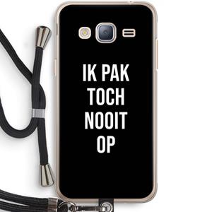 CaseCompany Ik pak nooit op - Zwart: Samsung Galaxy J3 (2016) Transparant Hoesje met koord