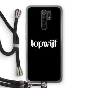 CaseCompany Topwijf Zwart: Xiaomi Redmi 9 Transparant Hoesje met koord