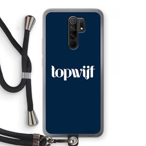 CaseCompany Topwijf Navy: Xiaomi Redmi 9 Transparant Hoesje met koord